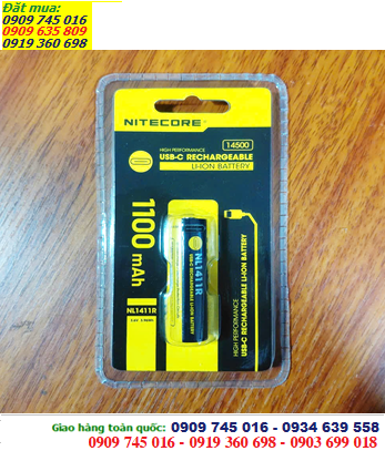 Nitecore NL1411R, Pin sạc 3.7v 14500 Li-ion Nitecore NL1411R (1100mAh, 3.96Wh /Thân có cổng sạc USB-Type C